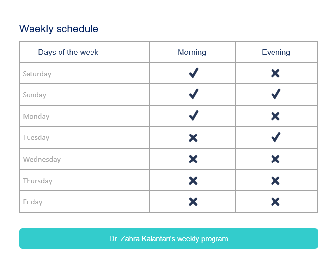 برنامه هفتگی Dr. Kalantari